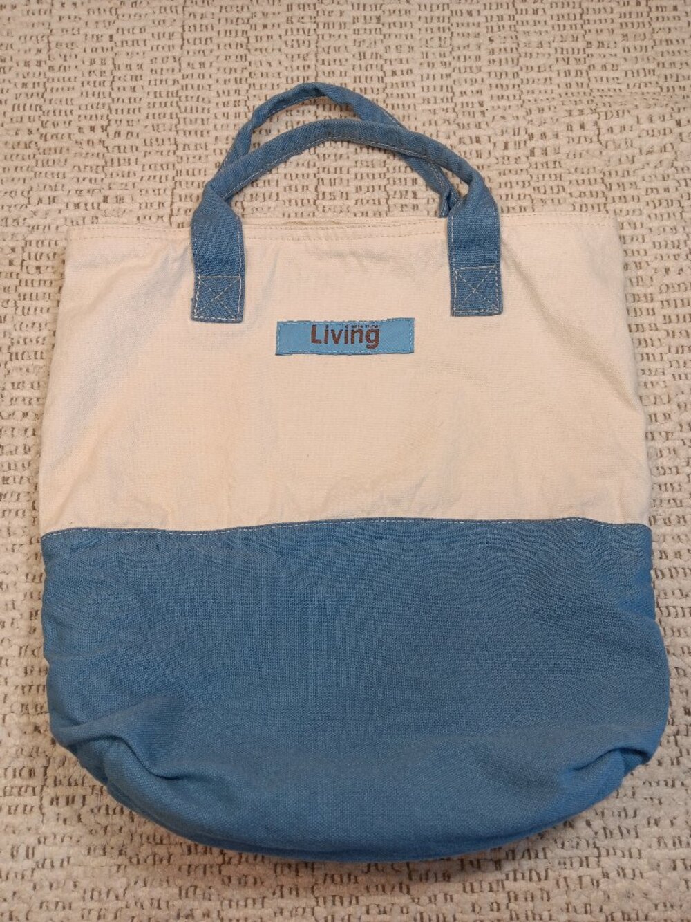 Martha Stewart Living Tote Bag Blue Beige Canvas Reusable Shopping Eco Friendly